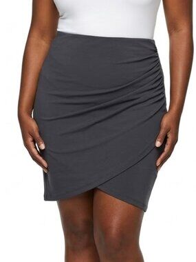 EXPRESS Goth Night Luxe Ruched Wrap Mini Skirt Charcoal Gray L